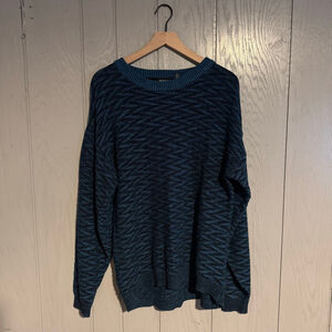 Vintage 1980s Street Closed Geometric Sweater — Teal Blue